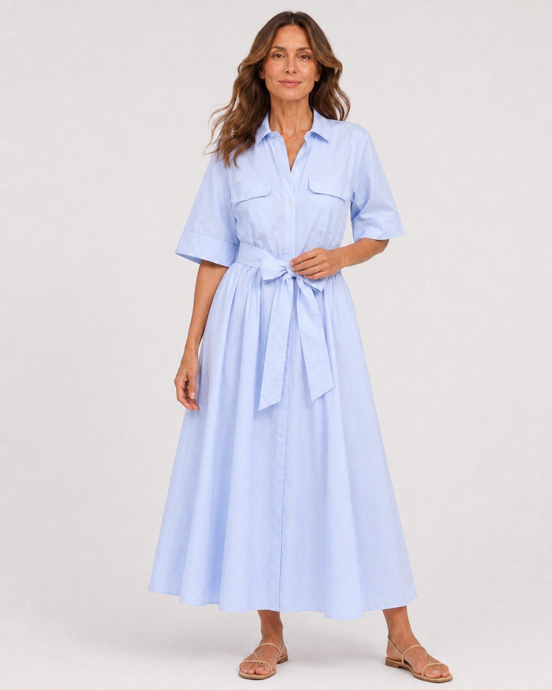 Vestido Chemise Midi con Faja y Bolsillos Frontales Ref. 0443 - Marea Bella Swimwear