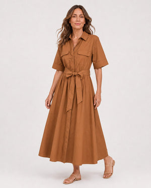 Vestido Chemise Midi con Faja y Bolsillos Frontales Ref. 0443 - Marea Bella Swimwear