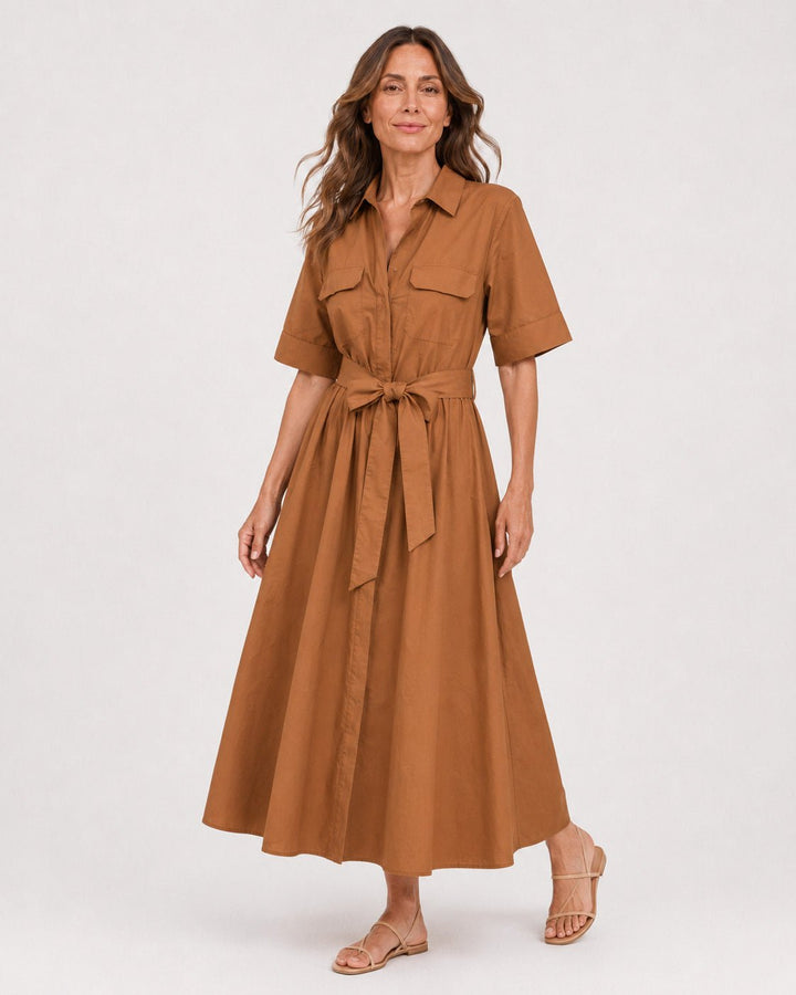 Vestido Chemise Midi con Faja y Bolsillos Frontales Ref. 0443 - Marea Bella Swimwear