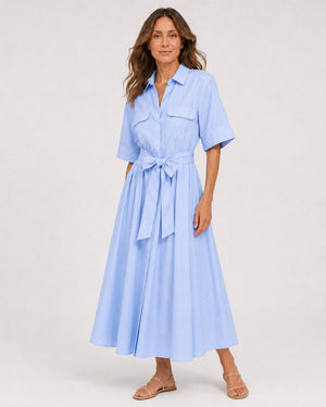 Vestido Chemise Midi con Faja y Bolsillos Frontales Ref. 0443 - Marea Bella Swimwear