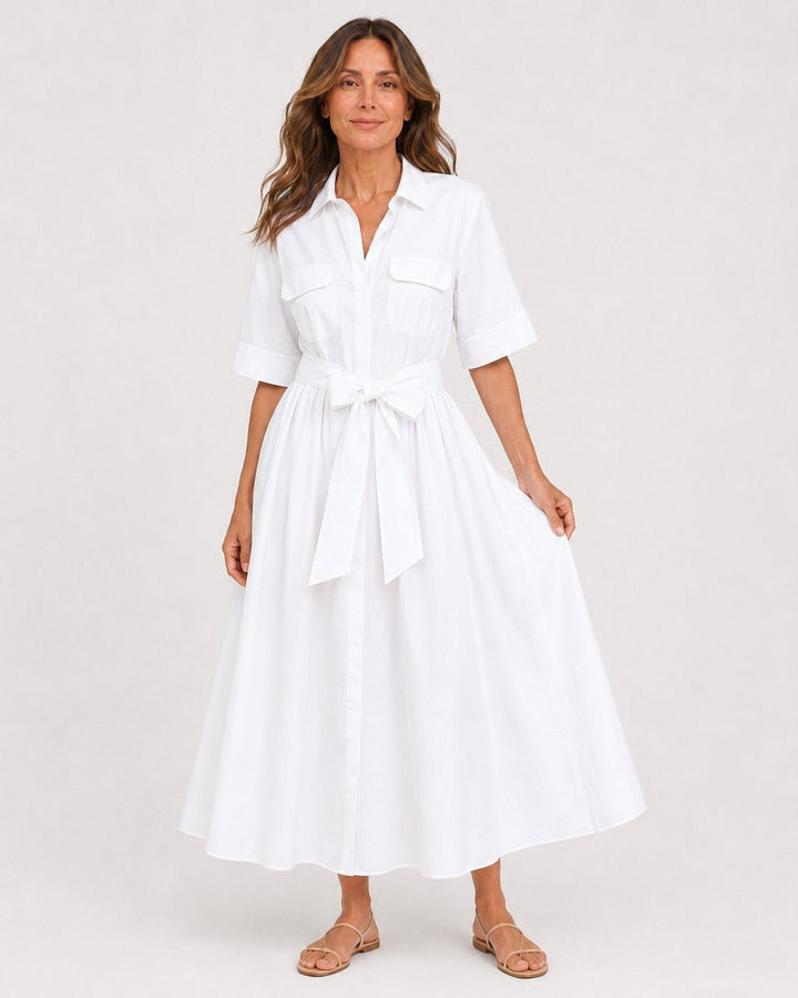 Vestido Chemise Midi con Faja y Bolsillos Frontales Ref. 0443 - Marea Bella Swimwear