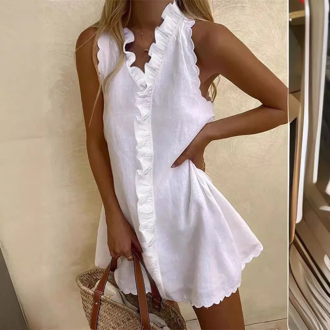 Vestido Corto con Detalles en Encaje y Escote en V Ref. 0288 - Marea Bella Swimwear