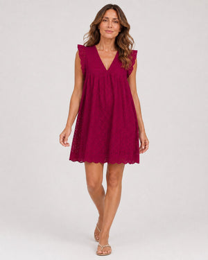 Vestido en Broderie con Escote V y Volado Ref. 0376 - Marea Bella Swimwear