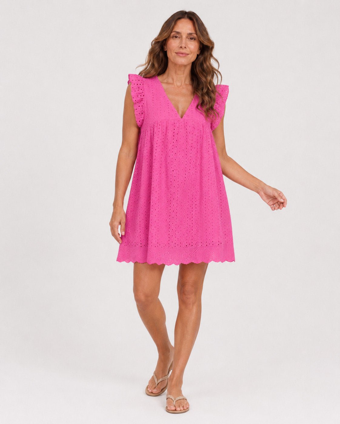 Vestido en Broderie con Escote V y Volado Ref. 0376 - Marea Bella Swimwear