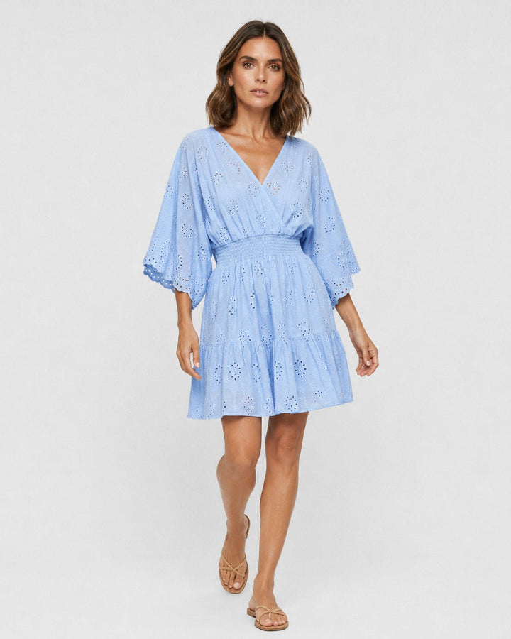 Vestido Kaftán con Bordado Calado y Cintura Marcada Ref. 0369 - Marea Bella Swimwear