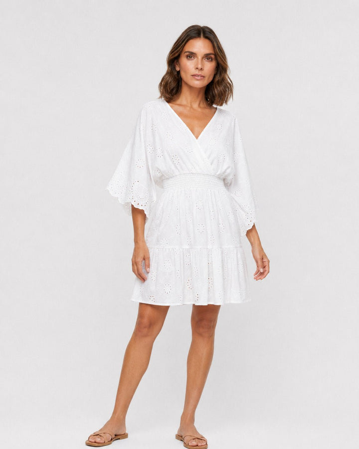 Vestido Kaftán con Bordado Calado y Cintura Marcada Ref. 0369 - Marea Bella Swimwear