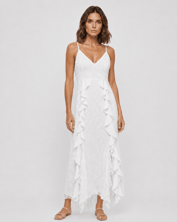 Vestido Largo con Volados y Abertura Lateral Ref. 0367 - Marea Bella Swimwear