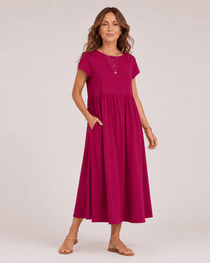 Vestido Midi con Manga Corta y Bolsillos Laterales Ref. 0362 - Marea Bella Swimwear