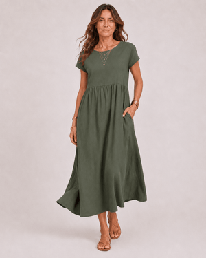 Vestido Midi con Manga Corta y Bolsillos Laterales Ref. 0362 - Marea Bella Swimwear
