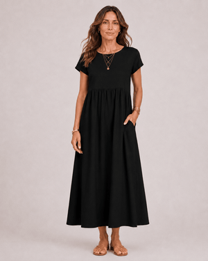 Vestido Midi con Manga Corta y Bolsillos Laterales Ref. 0362 - Marea Bella Swimwear