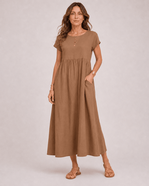 Vestido Midi con Manga Corta y Bolsillos Laterales Ref. 0362 - Marea Bella Swimwear
