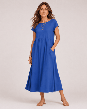 Vestido Midi con Manga Corta y Bolsillos Laterales Ref. 0362 - Marea Bella Swimwear