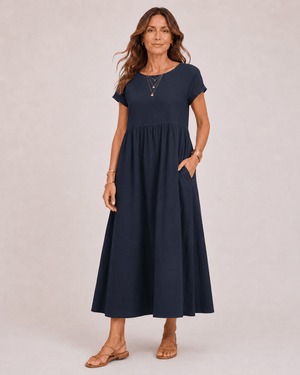 Vestido Midi con Manga Corta y Bolsillos Laterales Ref. 0362 - Marea Bella Swimwear
