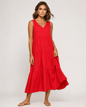 Vestido Midi Escote V con Capas Fruncidas Ref. 0359 - Marea Bella Swimwear