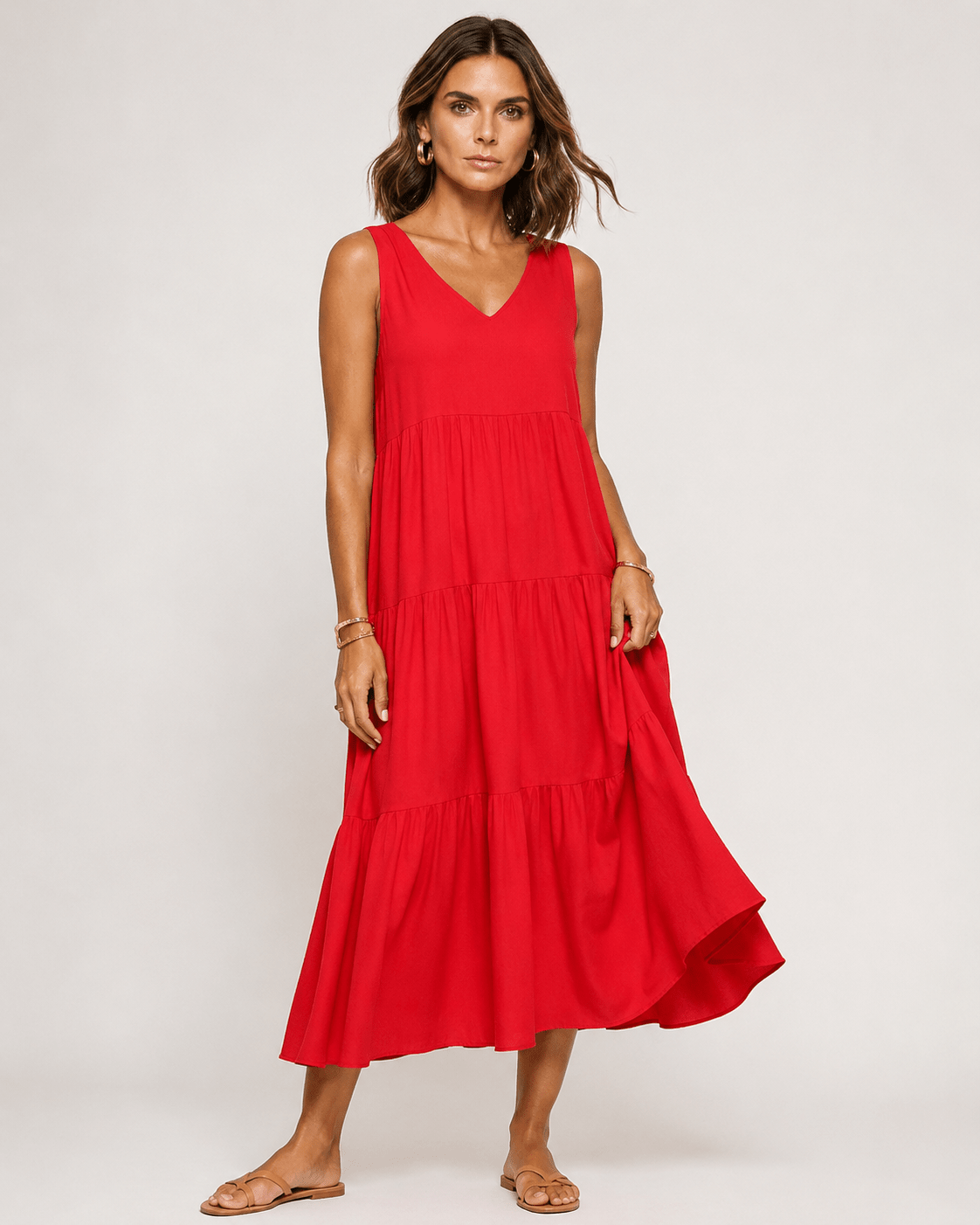 Vestido Midi Escote V con Capas Fruncidas Ref. 0359 - Marea Bella Swimwear