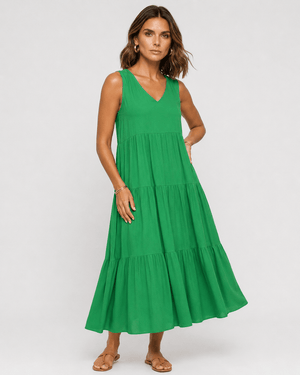 Vestido Midi Escote V con Capas Fruncidas Ref. 0359 - Marea Bella Swimwear