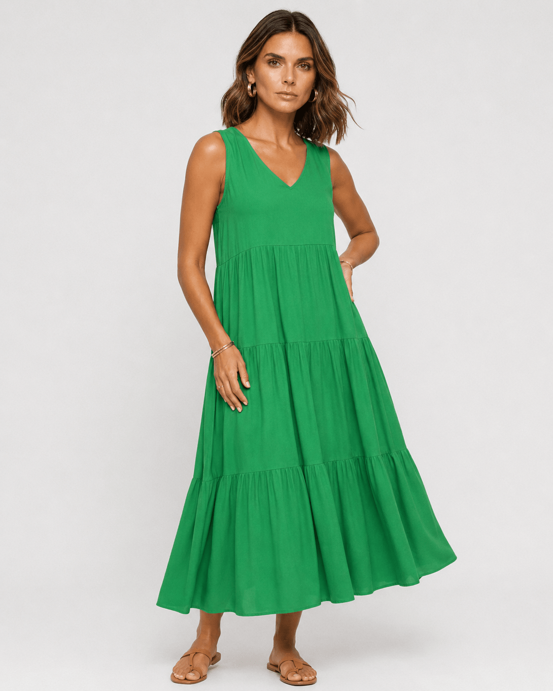 Vestido Midi Escote V con Capas Fruncidas Ref. 0359 - Marea Bella Swimwear