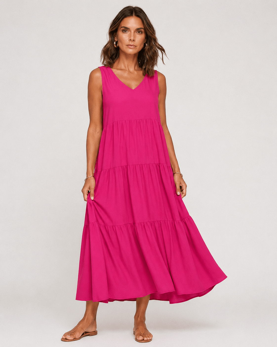 Vestido Midi Escote V con Capas Fruncidas Ref. 0359 - Marea Bella Swimwear