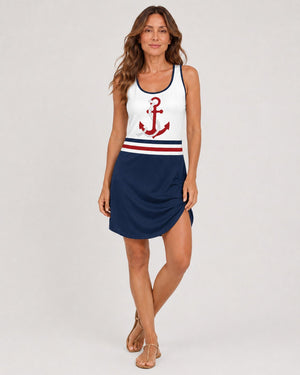Vestido Náutico con Breteles y Terminación Contrastante Ref. 0437 - Marea Bella Swimwear