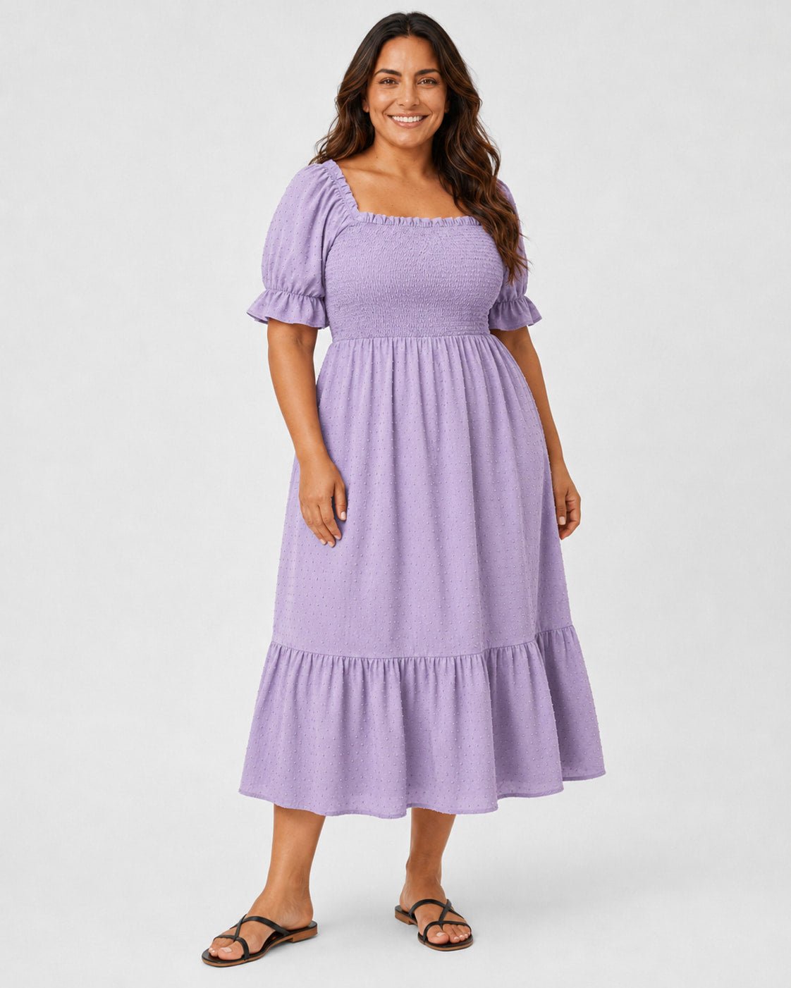 Vestido Plus Size Midi con Parte Superior Texturizada y Volado Asimétrico Ref. 0378 - Marea Bella Swimwear