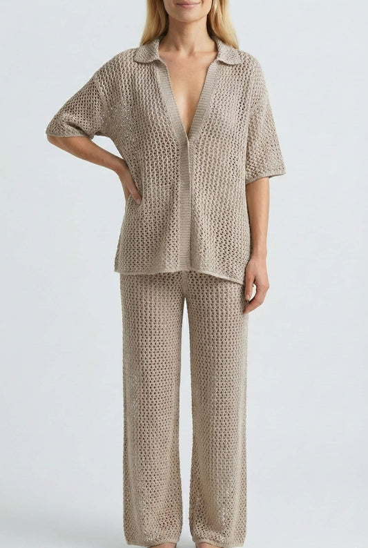 Conjunto en Tejido de Punto con Pantalón Flare Ref: 0390