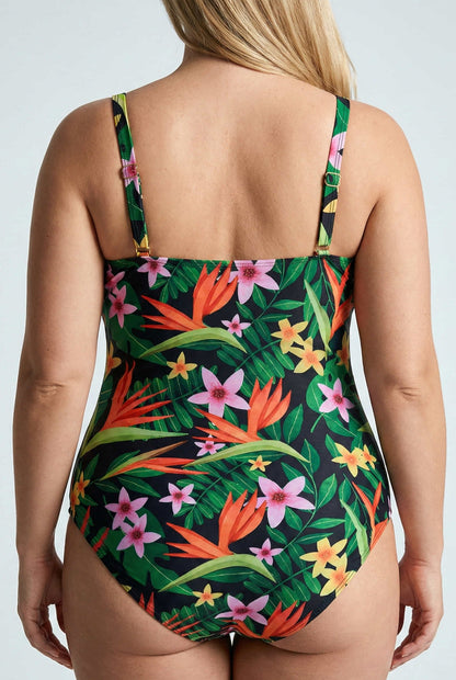 Enteriza Plus Size con Estampado Tropical y Tirantes Regulables Ref: 0668