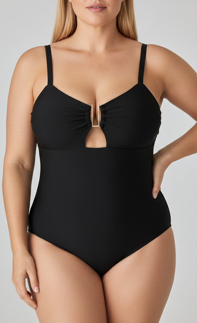 Enteriza Plus Size con Adorno Dorado Central en U Ref: 0669
