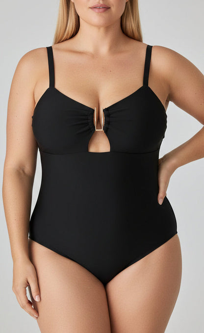 Enteriza Plus Size con Adorno Dorado Central en U Ref: 0669